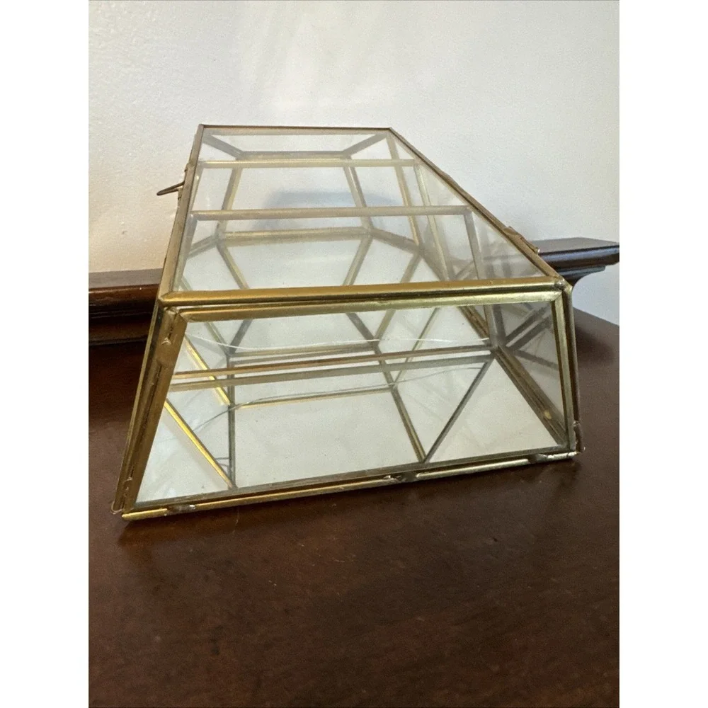 10" Vintage Mirrored Glass Brass Curio Cabinet Display Case Shelf ** Crack** - Picture 9 of 11